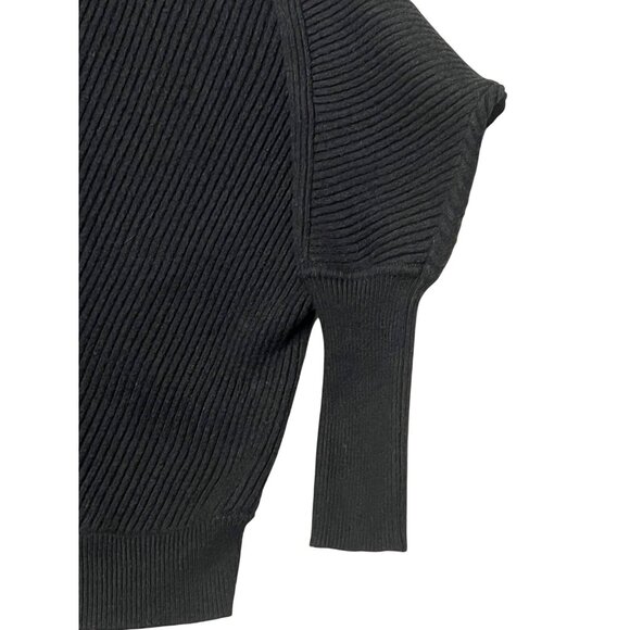 Devotion By Cyrus Women's Black Sweater L -Dolman Sleeves  V-neck Ribbed Goth - Picture 4 of 16